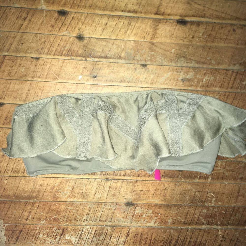 Victoria’s Secret olive green ruffle strapless S bikini top